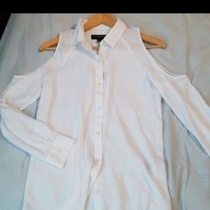 Cold Shoulder White Button Down